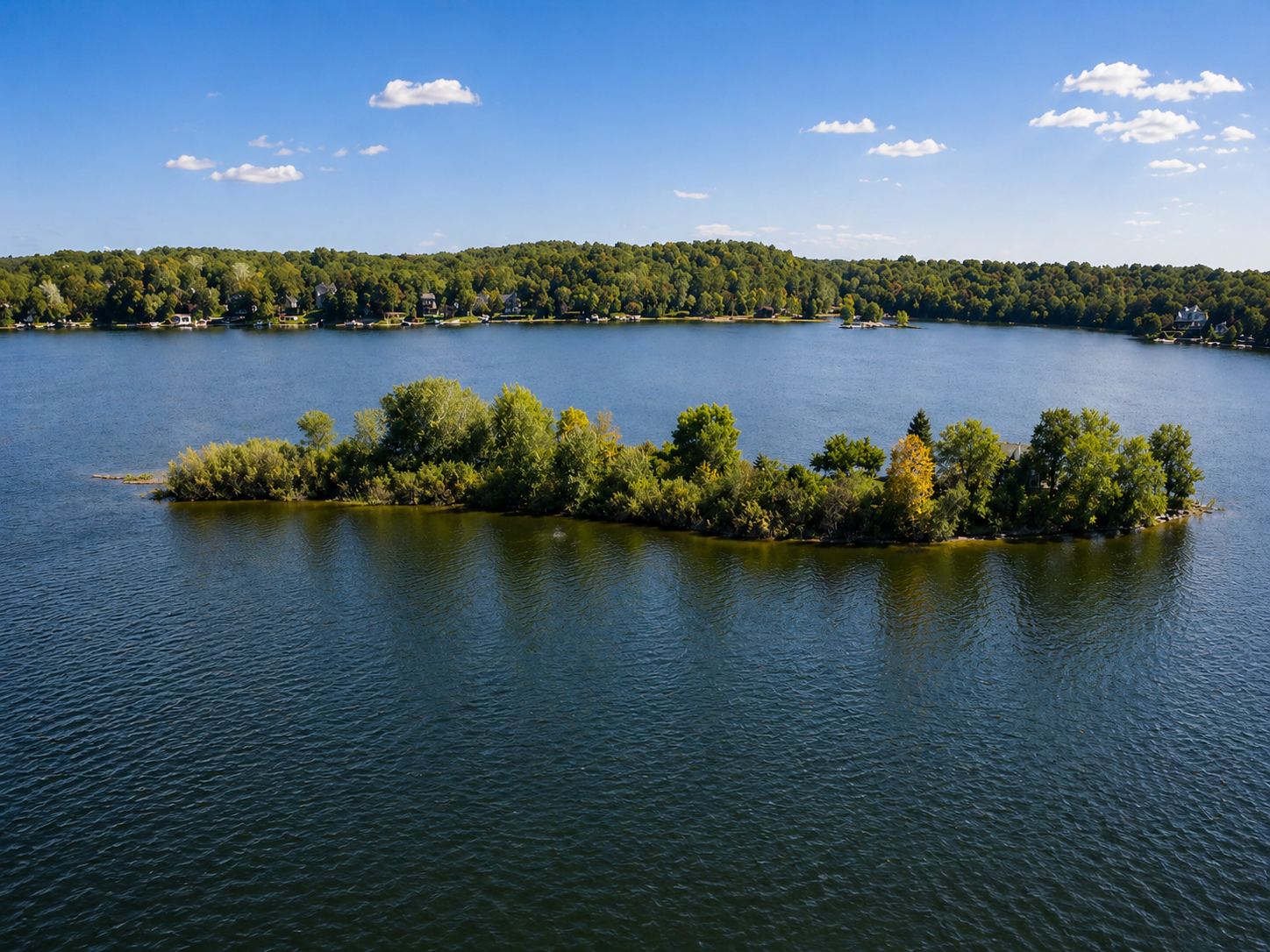 Aerial view of the PLYC island on Lower Prior Lake